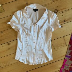 Bebe Y2K Blush Pink Button-Up Top Smocked Back Medium Puff Sleeve